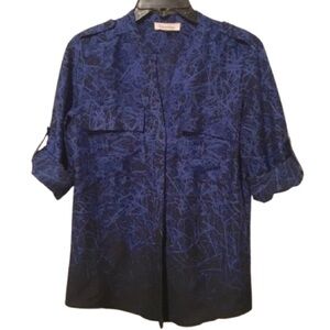Calvin Klein Blue/Black Button-Front Top - Size XS